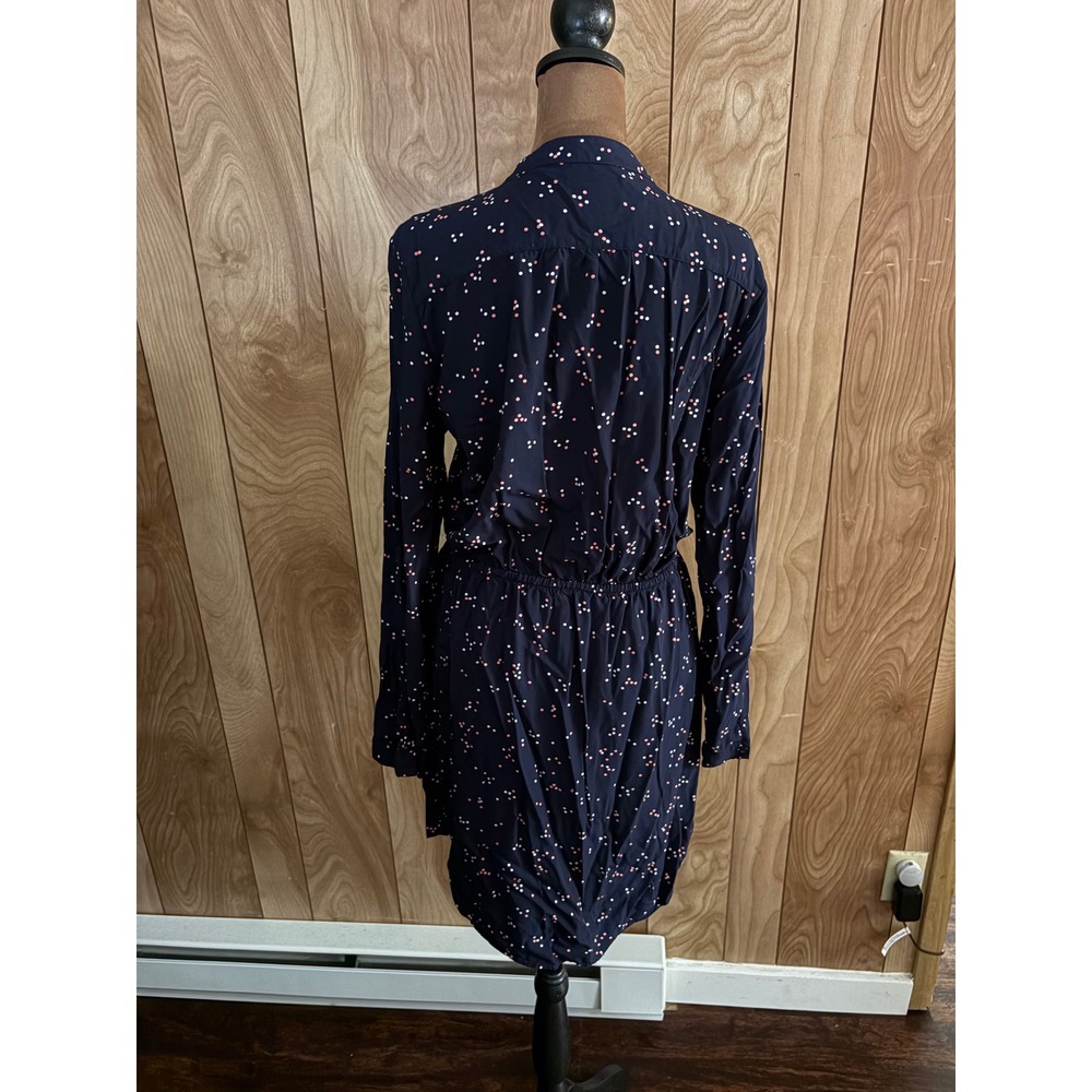 Gap Womens Navy Blue‎ Pink Polka Dot Long Sleeve Drawstring Waist Shirt Dress M - Picture 3 of 6